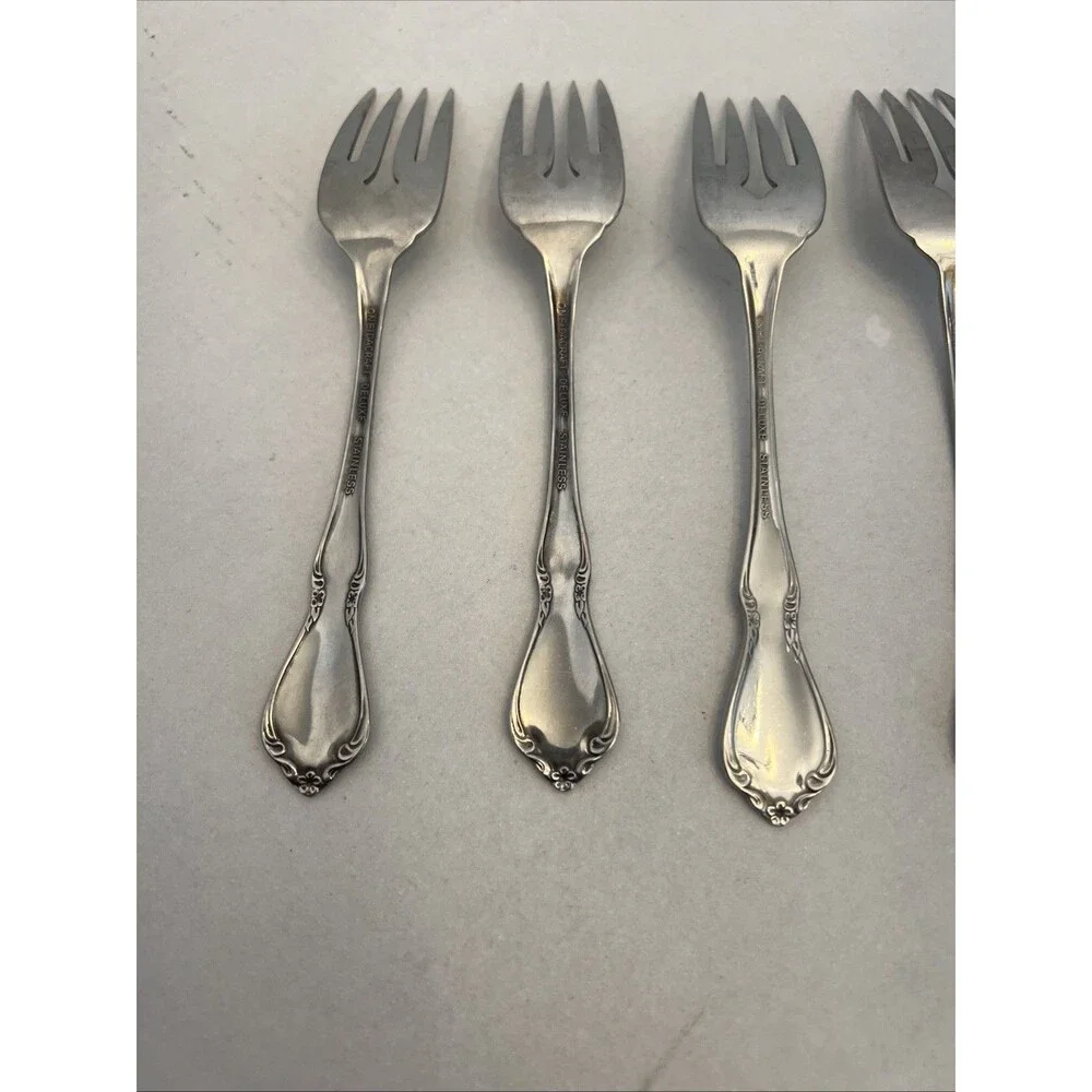 (5) Oneidacraft Deluxe CHATEAU Stainless Glossy Salad Fork Lot ~ 6 1/8”
